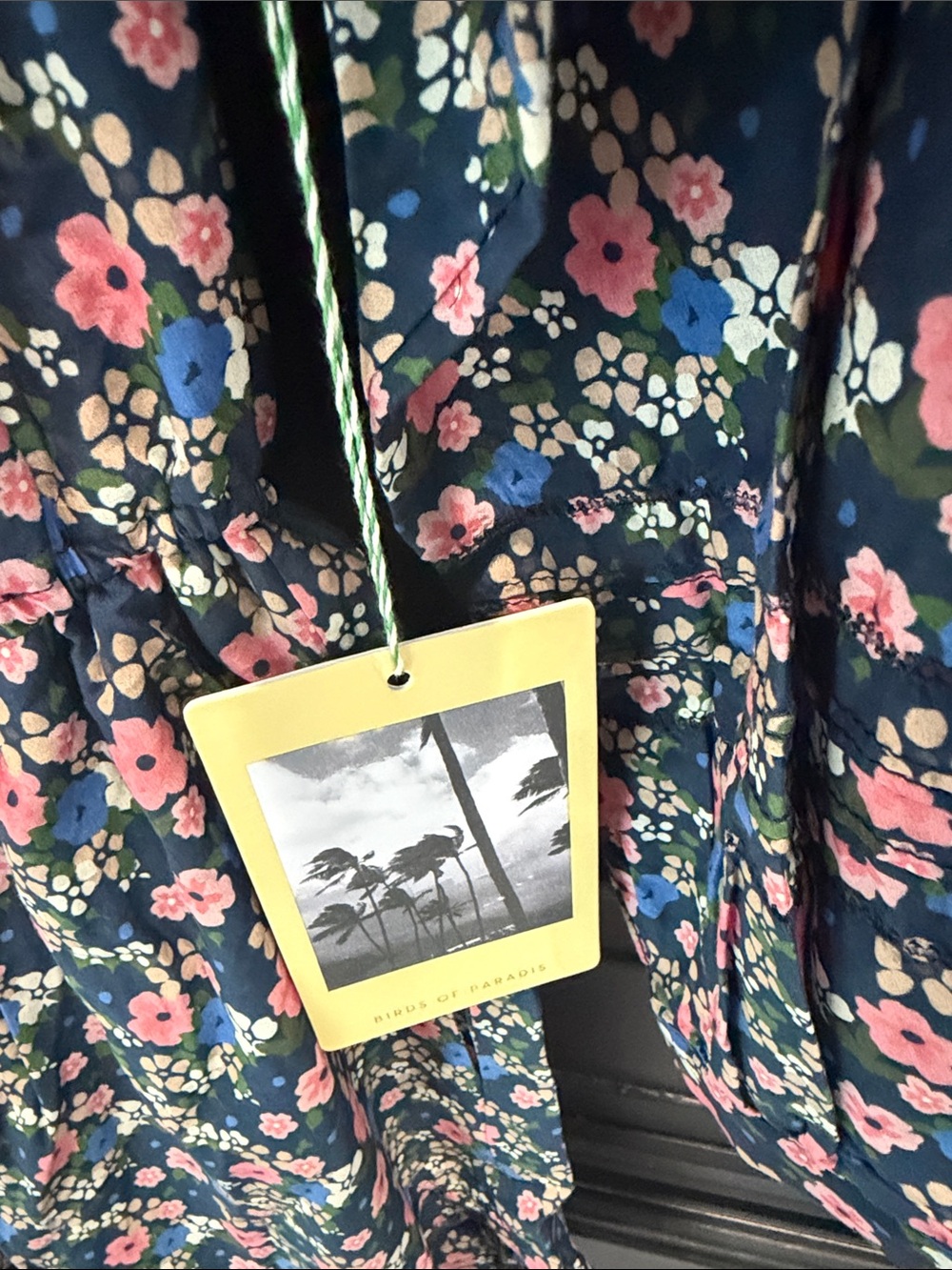 Trovata Navy Floral Drawstring Casual Dress with Pink and Blue Blooms w pockets - Picture 3 of 5